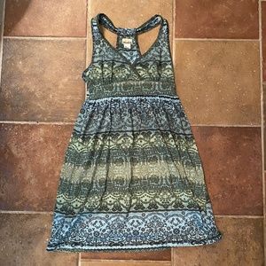 Green batik tropical print sundress